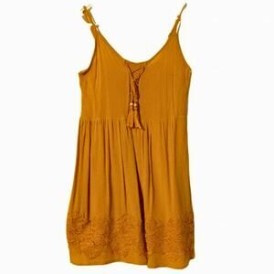 Taylor & Sage Sun Dress XS Extra Spaghetti Straps Mustard Yellow Crinkle Fabric